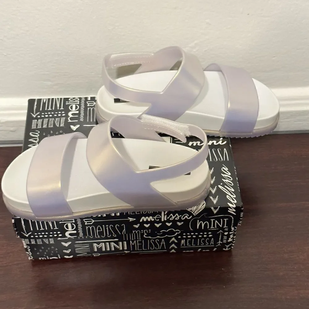 Mini Melissa Girls Glittery Cosmic  comfy sandal size 10 in white NIB
